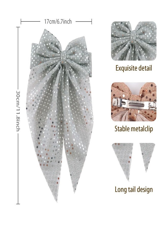 ZEYER Bow Christmas Hair Clips Glitter Silvery Bow Spring Clip Design with Silvery Exquisite Hair Accessories for Women Girls Christmas Gifts Claw Clips 1PCS - Image 2